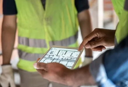 Inspector checking exterior of a property
